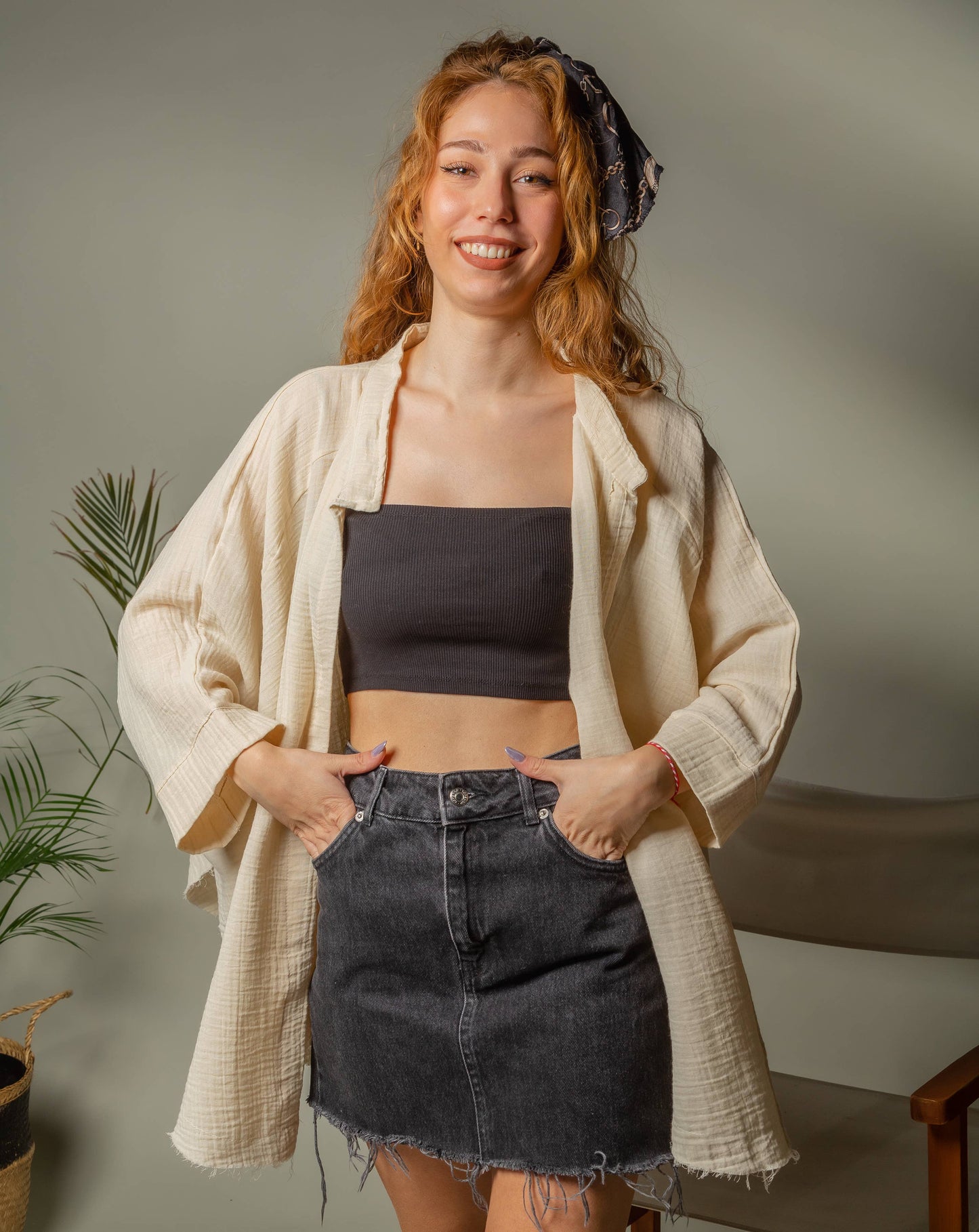 Black &Gold Moon Phases Muslin Kimono Robe / Poncho