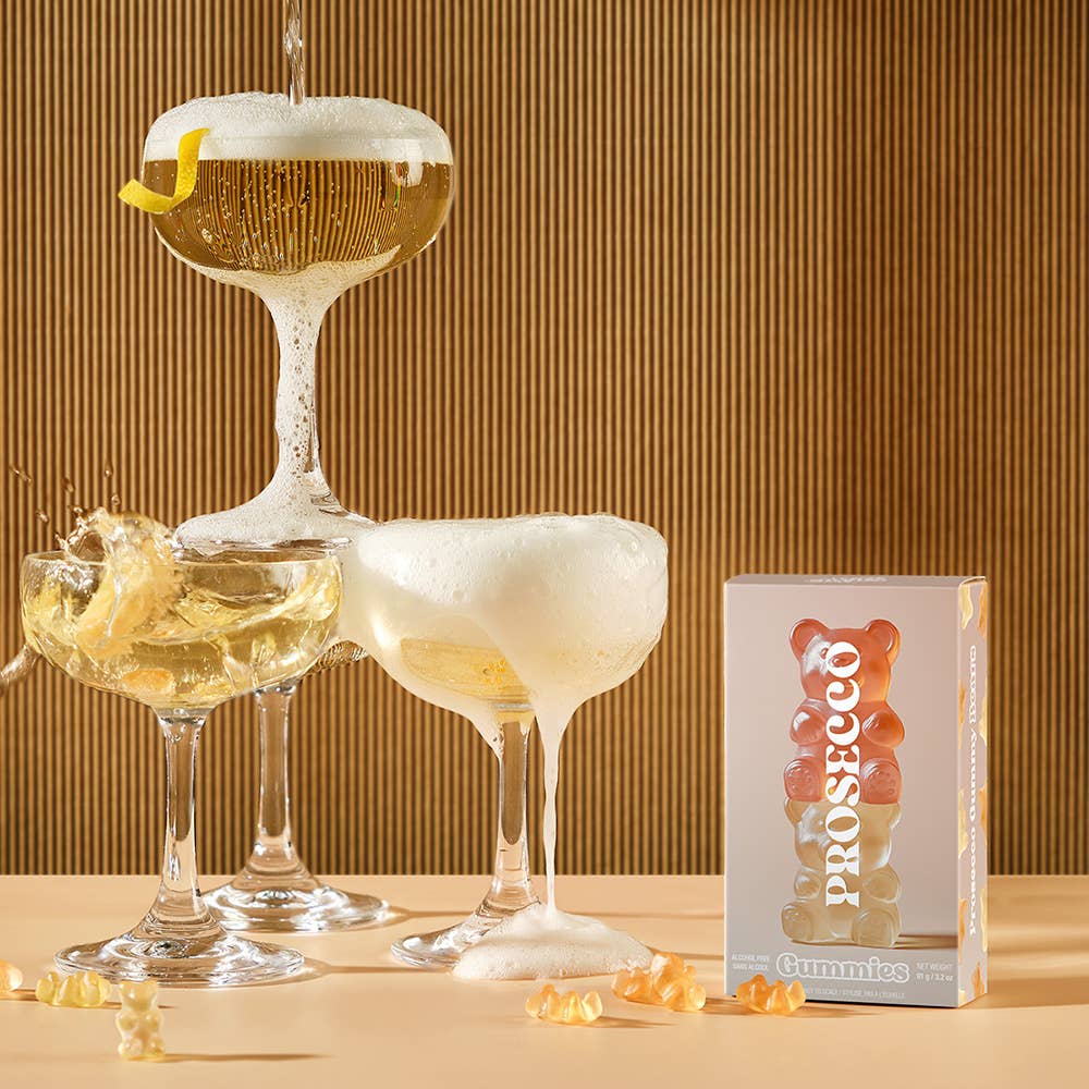 Prosecco Bear Gummies, Chewy Candies, Alcohol-Free