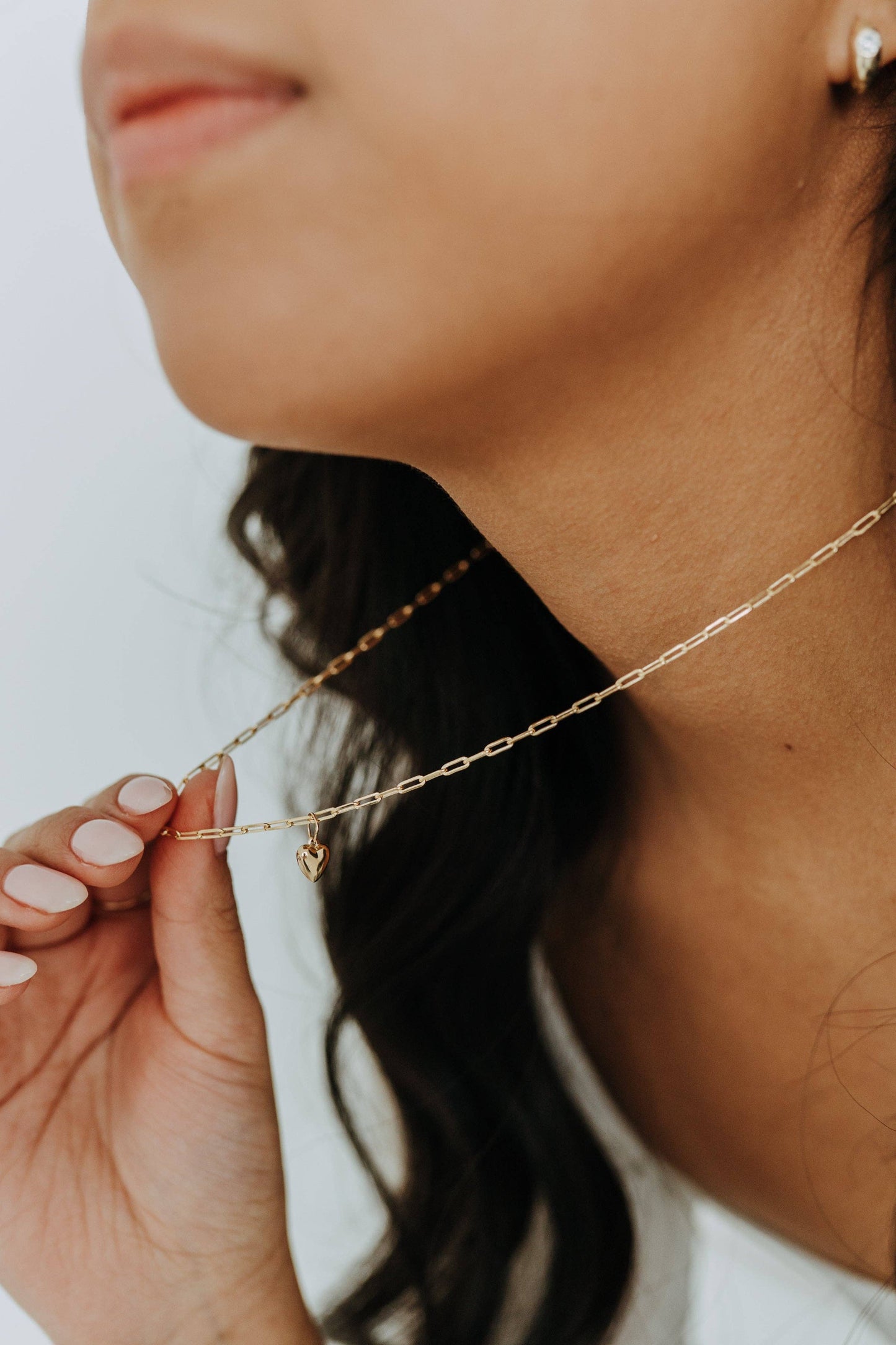 Gold Puff Heart Paperclip Necklace | Dainty Bold