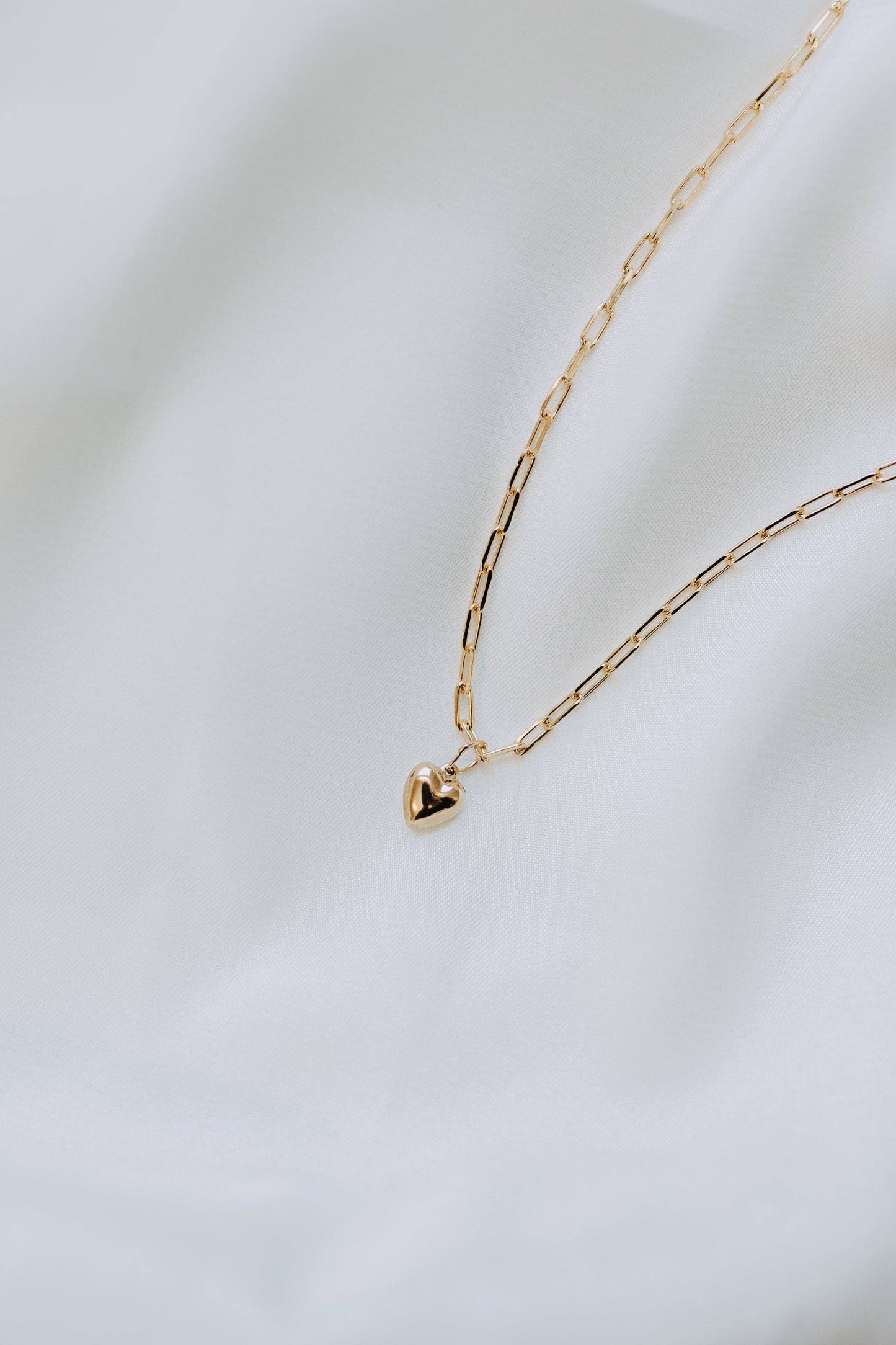 Gold Puff Heart Paperclip Necklace | Dainty Bold