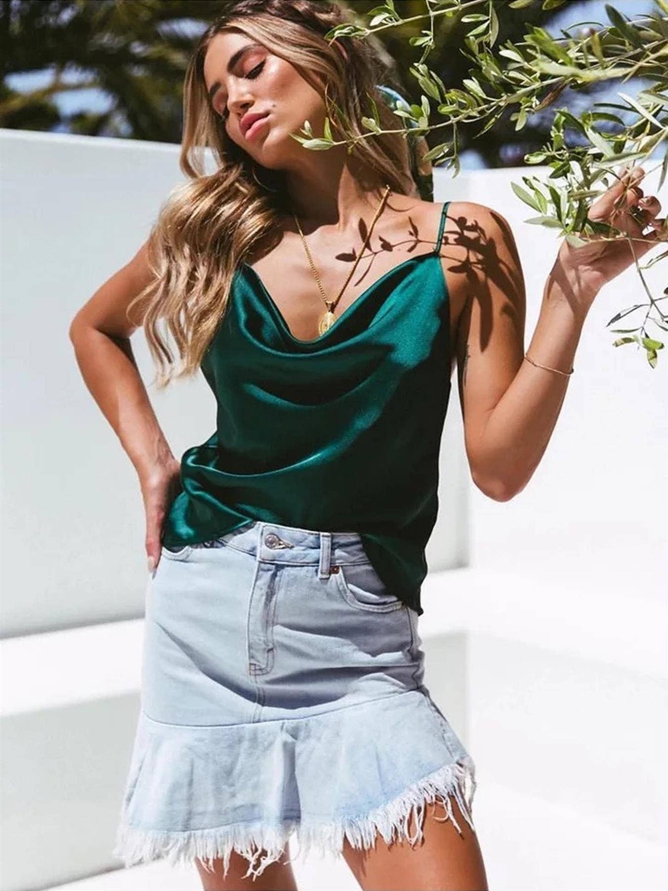 Emerald Cowl Neck Cami Top