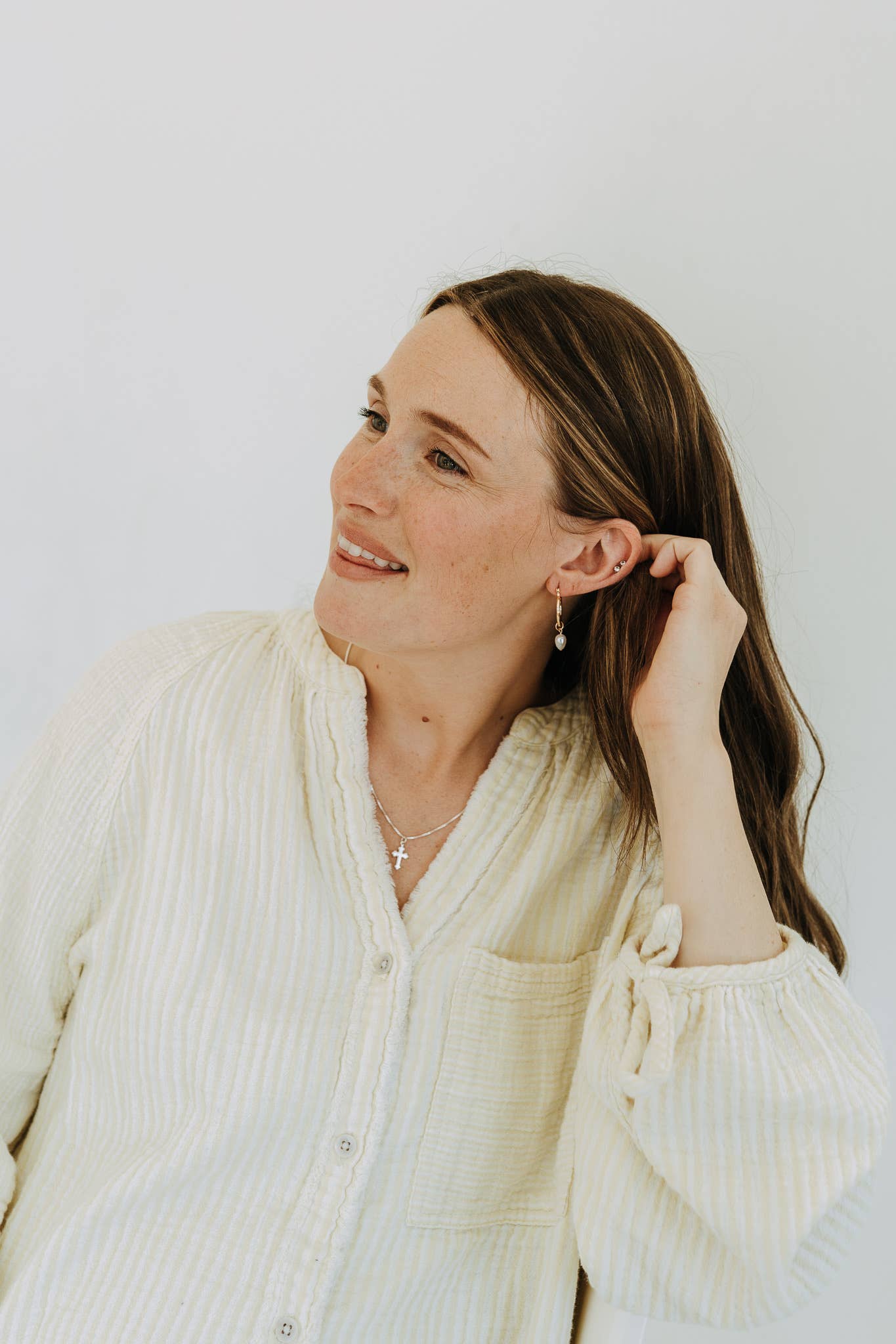 Gold Filled Pearl Drop Hoop Earrings