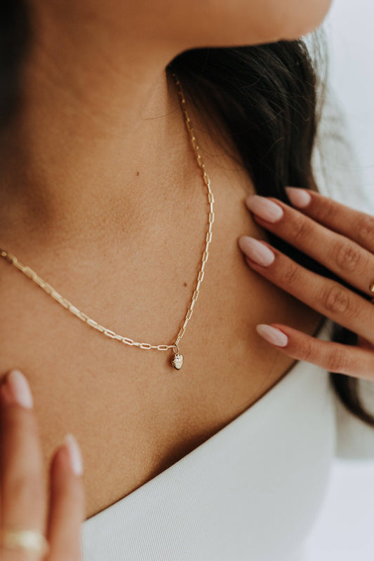 Gold Puff Heart Paperclip Necklace | Dainty Bold