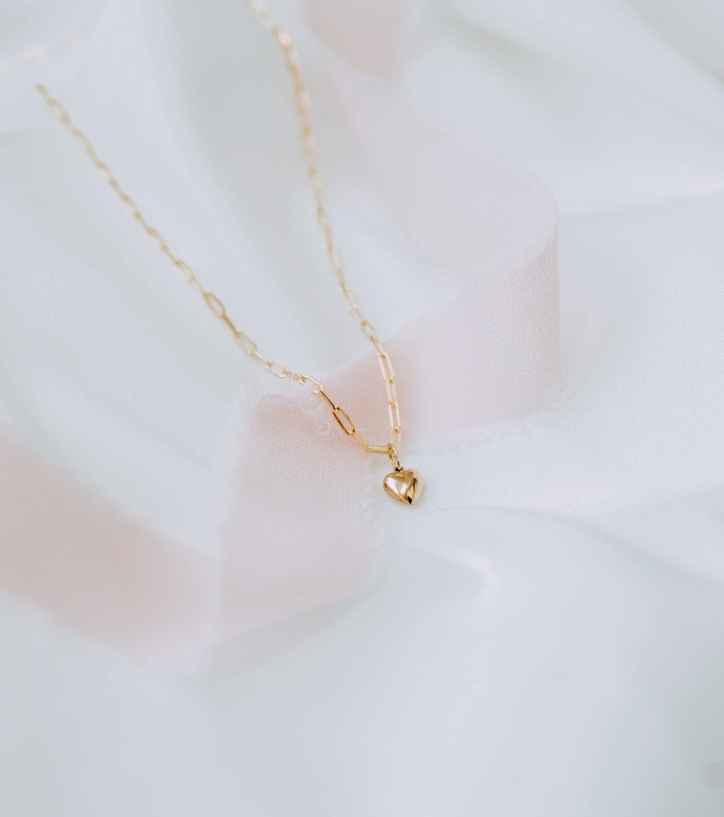 Gold Puff Heart Paperclip Necklace | Dainty Bold