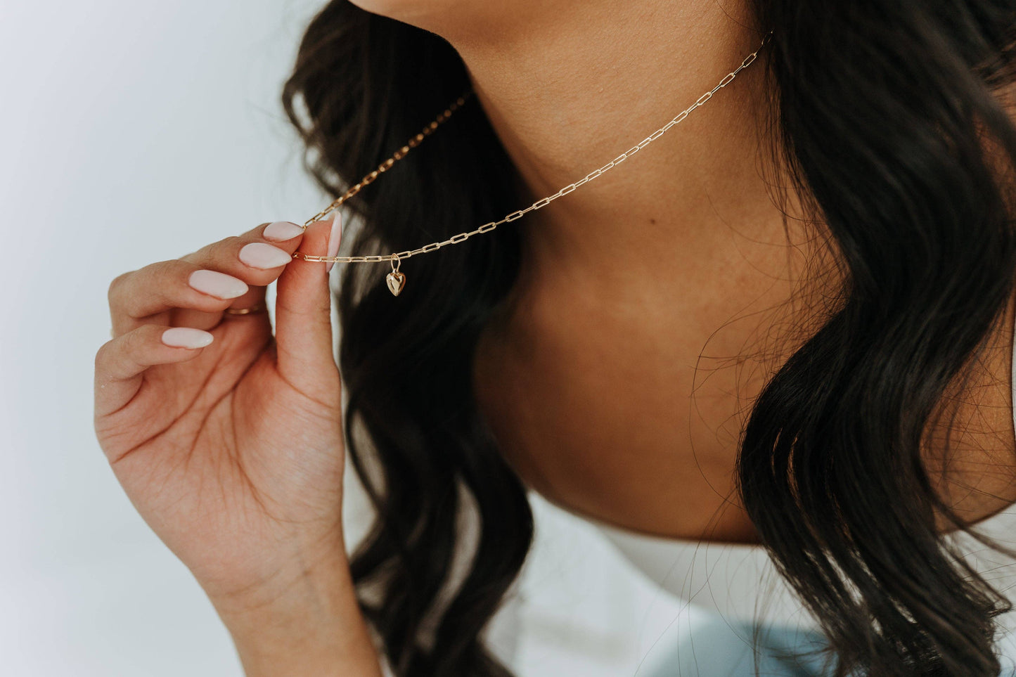 Gold Puff Heart Paperclip Necklace | Dainty Bold