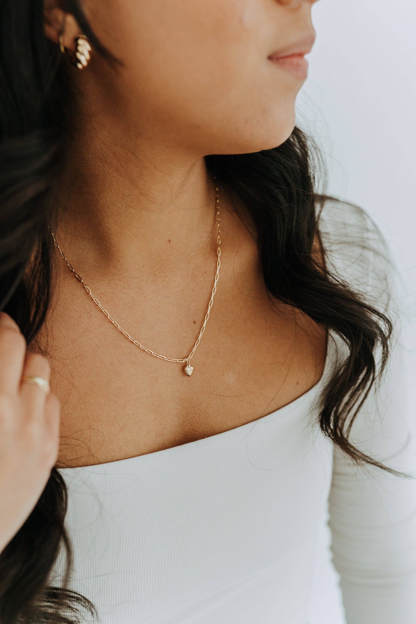 Gold Puff Heart Paperclip Necklace | Dainty Bold