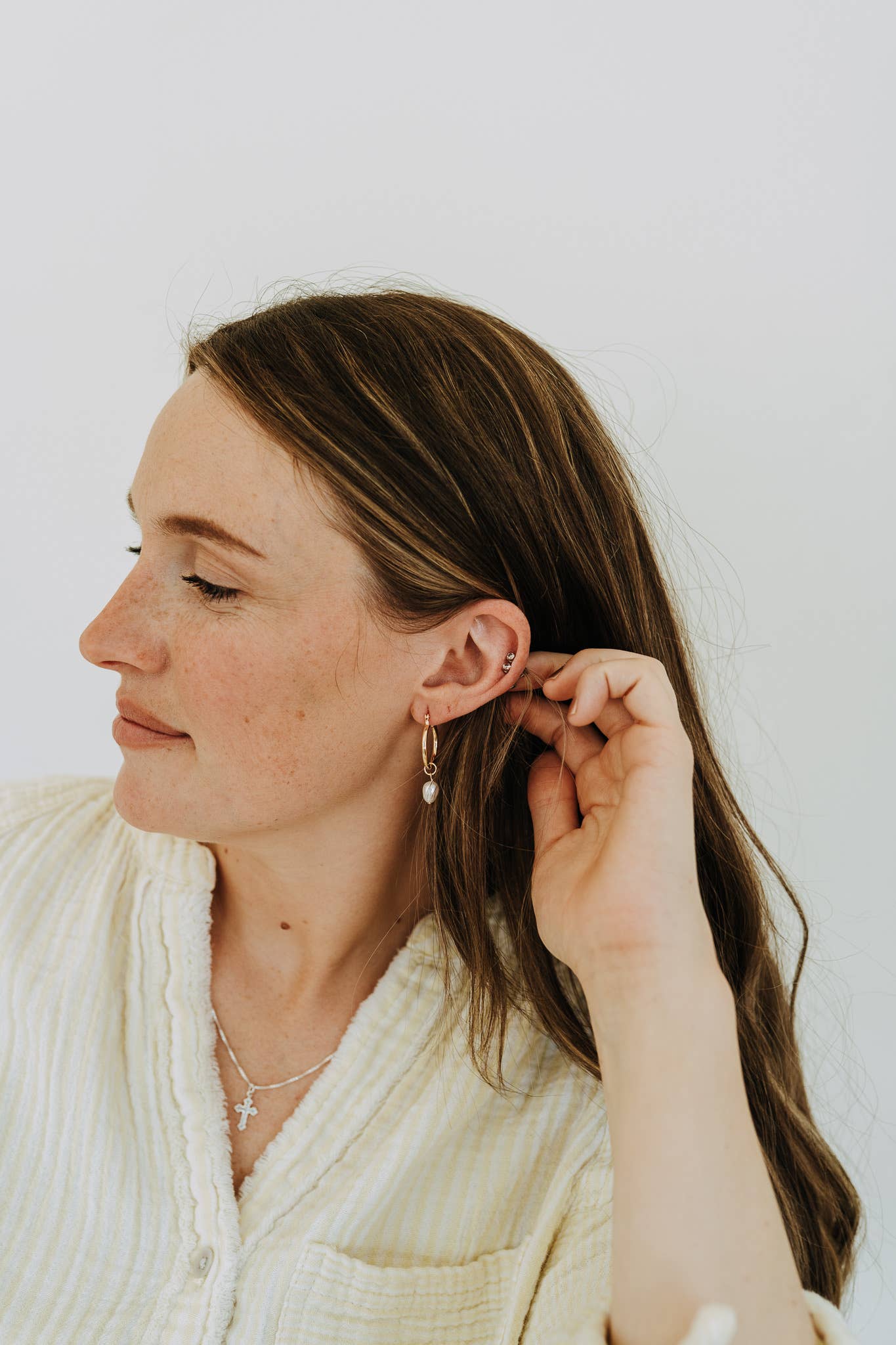 Gold Filled Pearl Drop Hoop Earrings