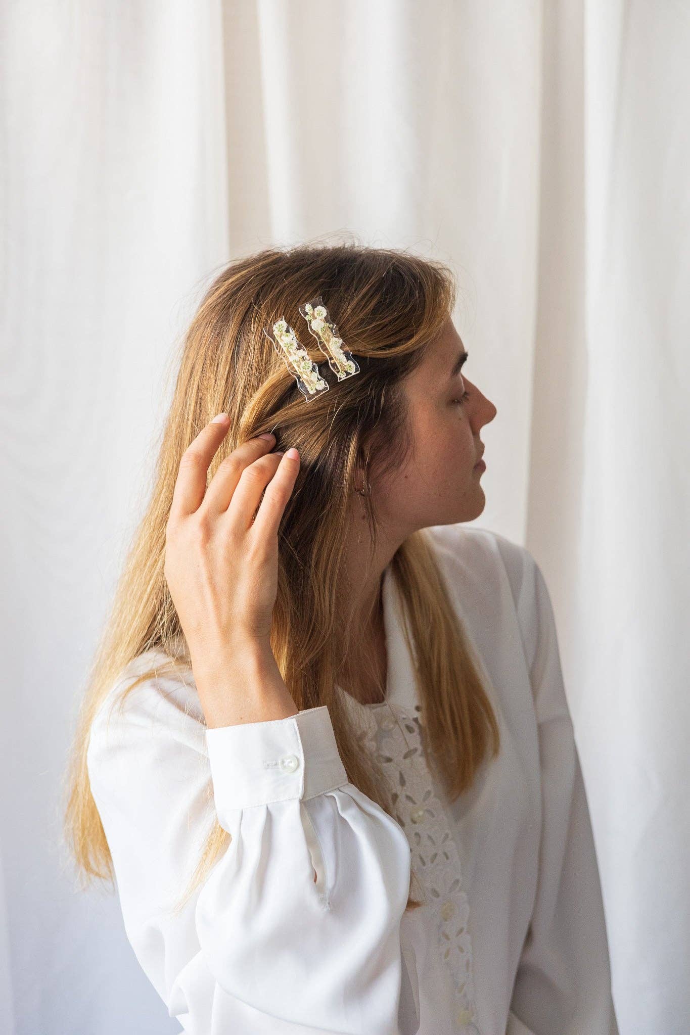 Blue Handmade Flower Barrette - Artisan Made in Montreal by Gibou
