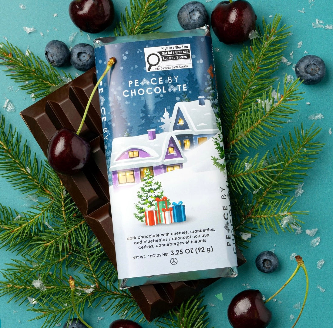 Peace by Chocolate Holiday Bar Dark Chocolate with Cherries, Cranberries, and Blueberries 92g