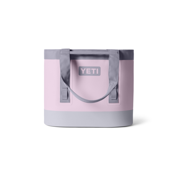 YETI Camino Carryall 35 in soft pink cherry blossom pink with gray straps and base, durable and stylish tote bag perfect for everyday adventures, beach days, and road trips