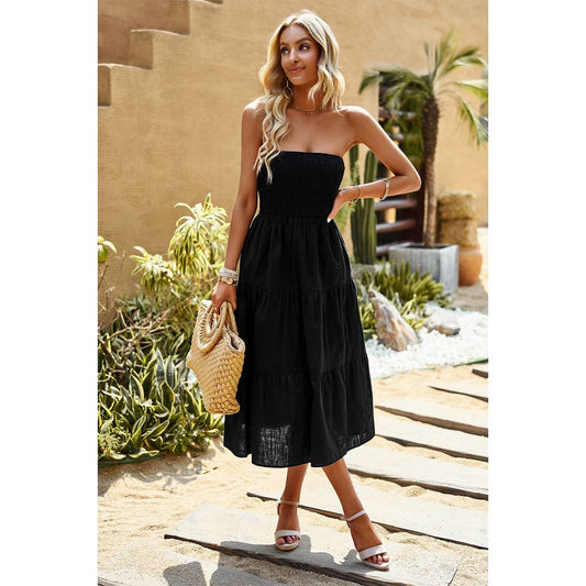 Supreme Fashion - Off Shoulder Ruched Hem Maxi Dress