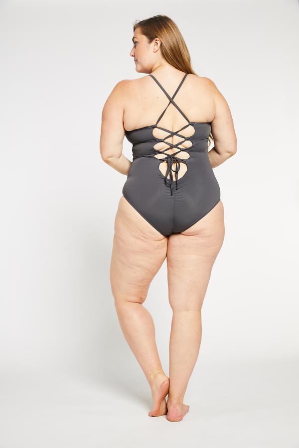 Aqua Bay - The Tina Ruched Lace Up One Piece Swimsuit