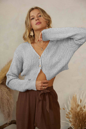 
                
                    Load image into Gallery viewer, Crop Sweater Cardigan: Silver Blue
                
            