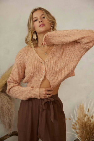Crop Sweater Cardigan: Peony