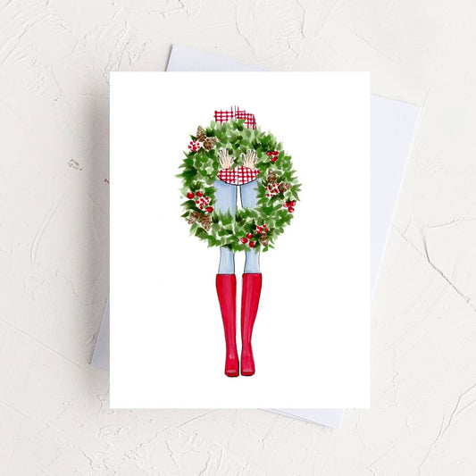 Almeida Illustrations - Wreath and Boots Christmas Holiday Greeting Card