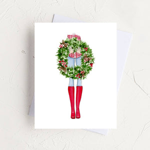 Almeida Illustrations - Wreath and Boots Christmas Holiday Greeting Card