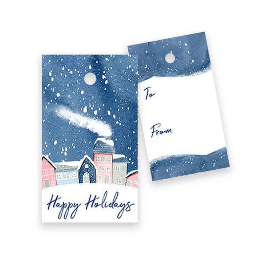 Almeida Illustrations - Pastel Houses - Set of 8 Holiday Gift Tags + String