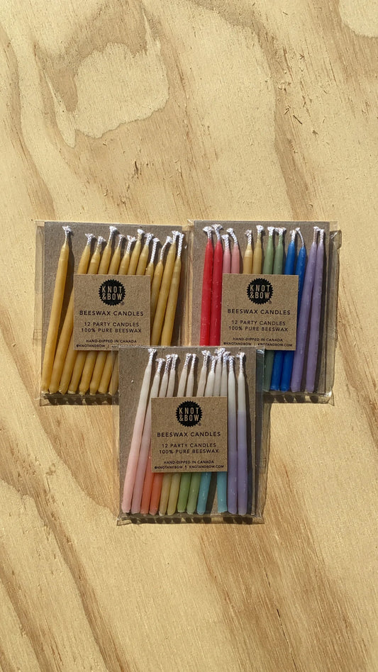 3 inch birthday candles are hand dipped in Canada they have light natural beeswax son and of 10 to 15 minute burntime perfect use and reuse 12 candles in a plastic sleeve with paper insert food safe you can be sure that they will degrade international elements once you're finished with them