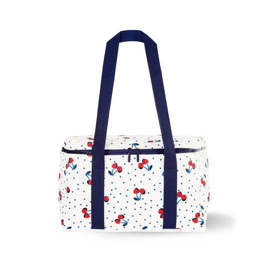  insulated cooler bag with cherry pattern on a white background
