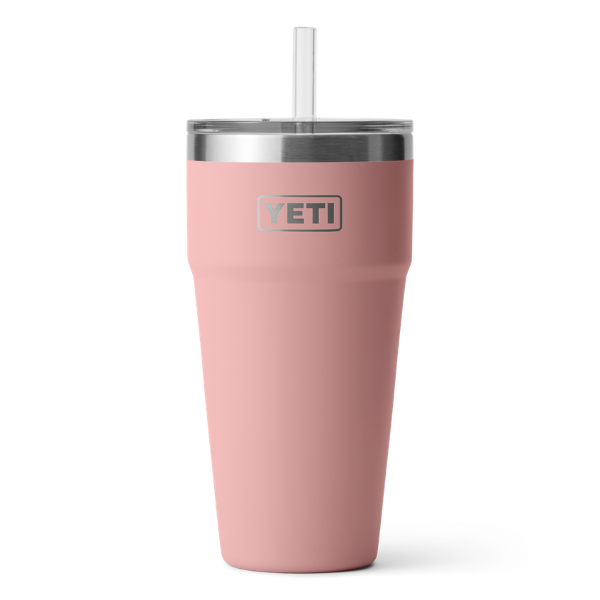 YETI 26oz/769mL tumbler with straw lid in sandstone pink
