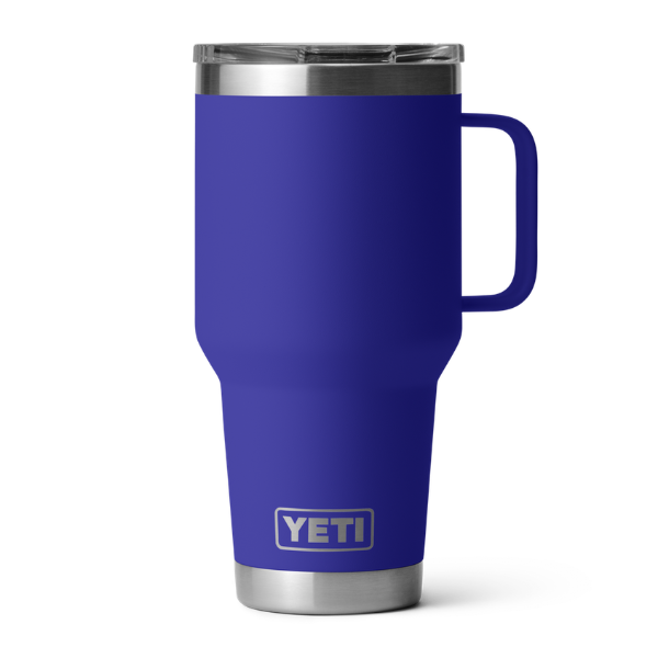 
                
                    Load image into Gallery viewer, Yeti 30oz/887mL travel mug with handle and stronghold lid in offshore blue
                
            