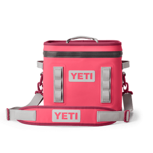 YETI Hopper Flip 12 soft cooler in bimini pink with zippered top, carry strap and accessory loops