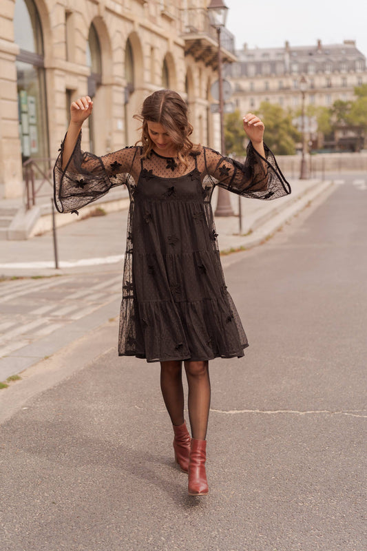 Tulle Dress with Embroidered Flowers