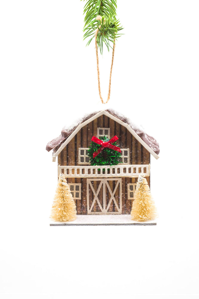 Ornament - Brown Hanging LED Barnhouse