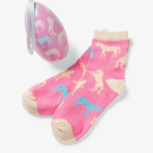 Horse Silhouettes Kids Socks in Egg