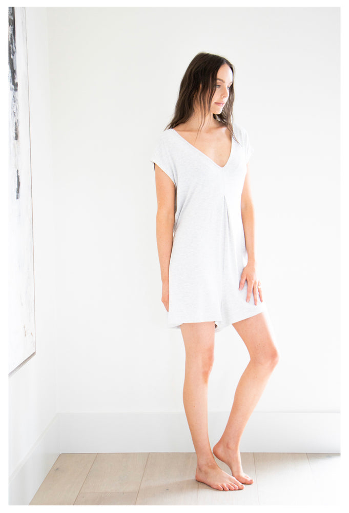 The Errand Day Short Romper in Everyday Grey