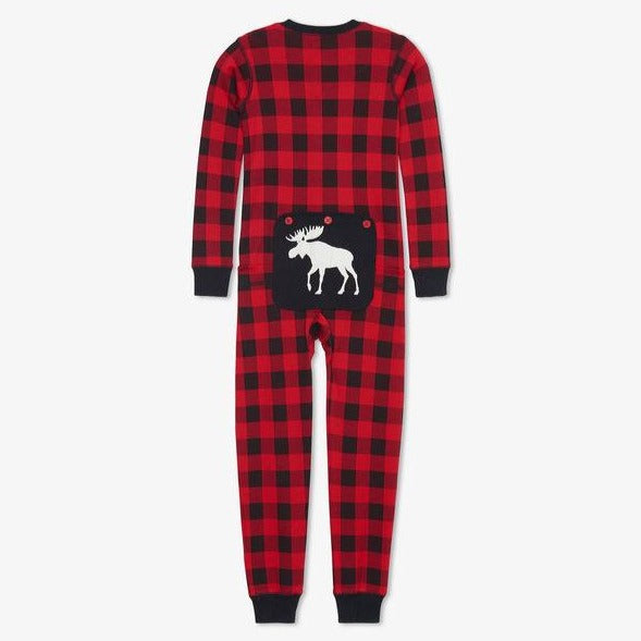 Moose on Buffalo Plaid Kid's Union Suit