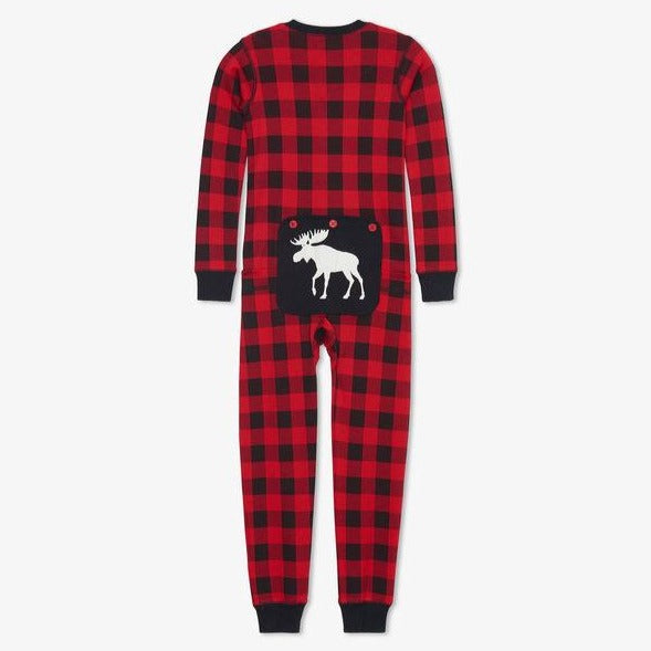 
                
                    Load image into Gallery viewer, Moose on Buffalo Plaid Kid&amp;#39;s Union Suit
                
            