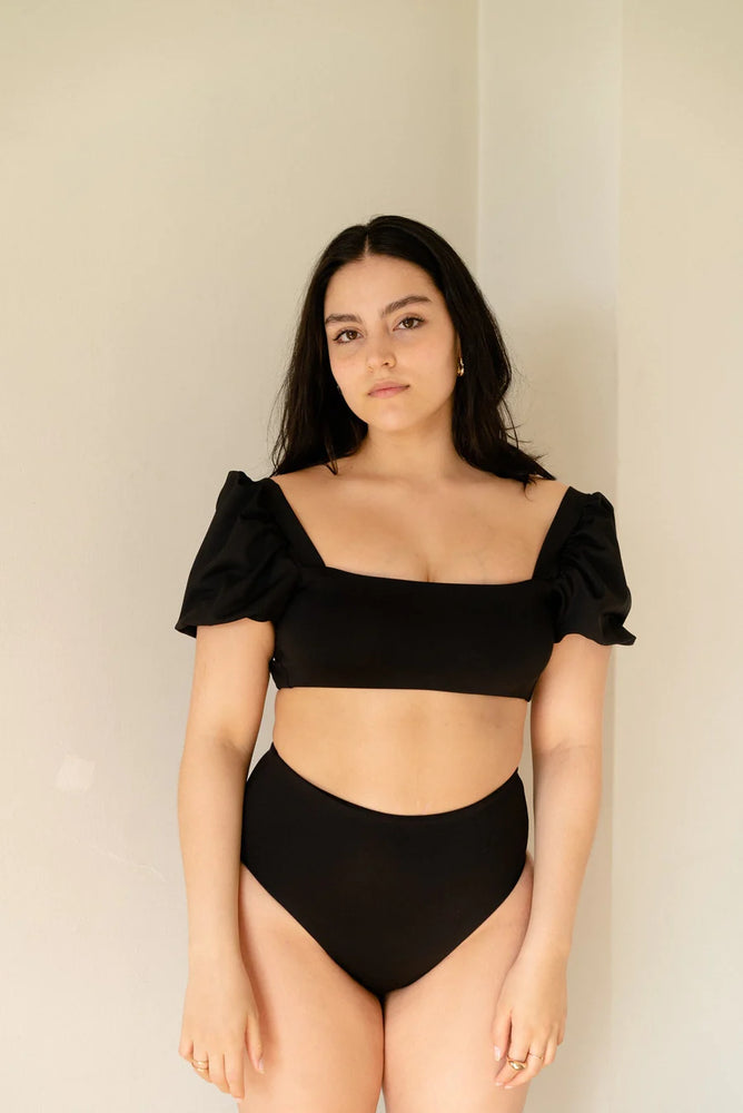 
                
                    Load image into Gallery viewer, The 1813 Puff Shoulder Top in Matte Black
                
            