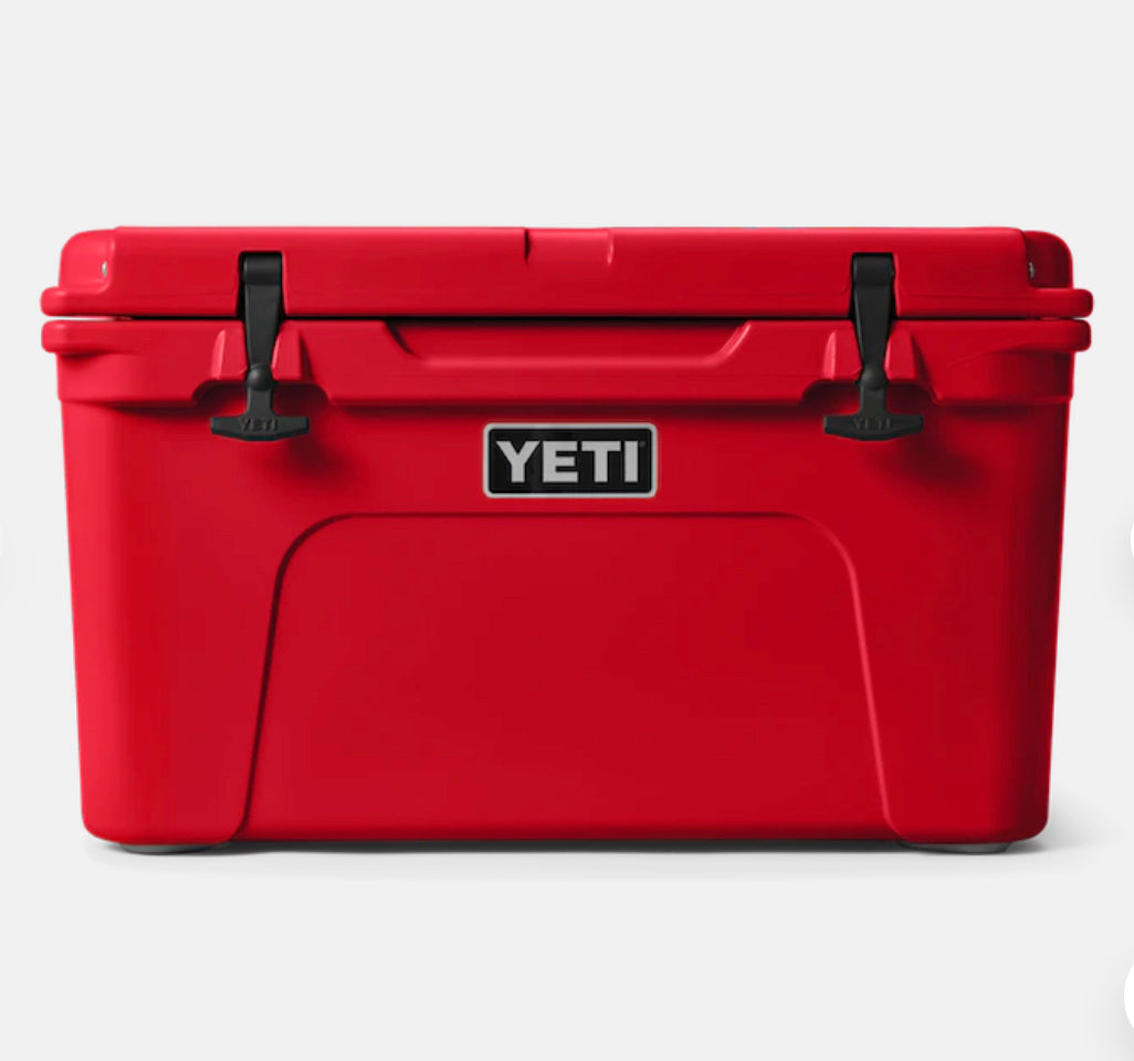 YETI hard cooler tundra 45 front view white background rescue red