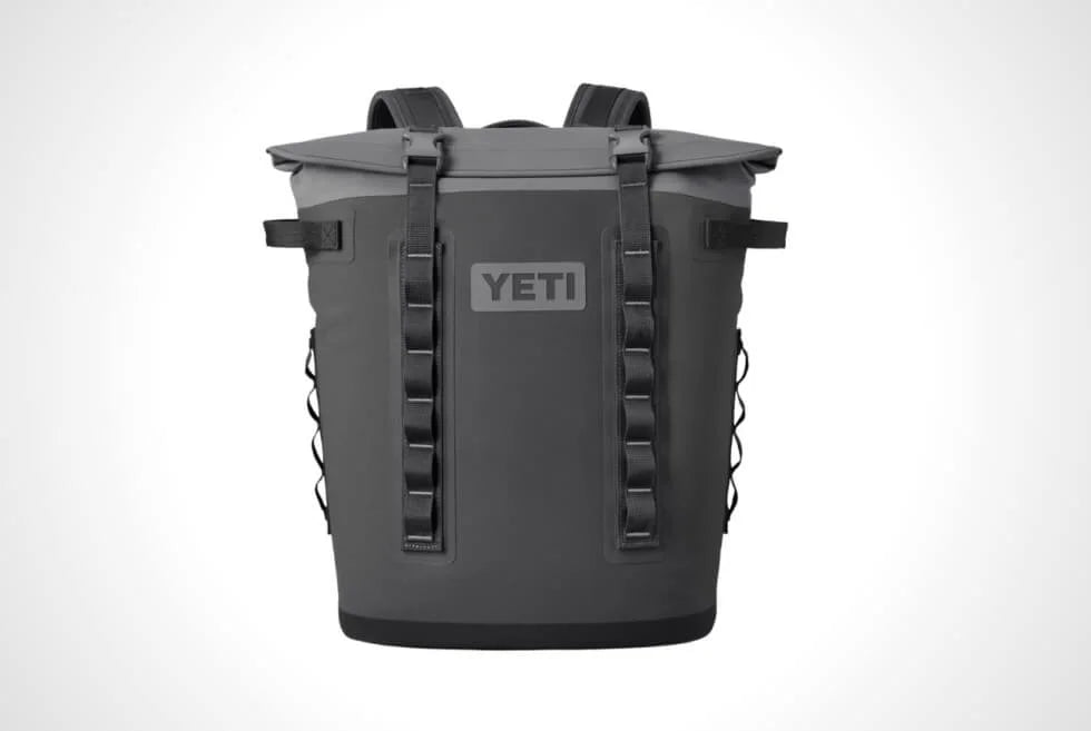 Yeti hopper, 16 backpack, soft cooler, charcoal gray backpack, top attachments on back and side. Easy to use backpack cooler.  