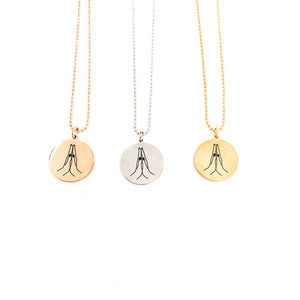 
                
                    Load image into Gallery viewer, Glass House Goods - Prayer Hands Necklace / Rose Gold
                
            