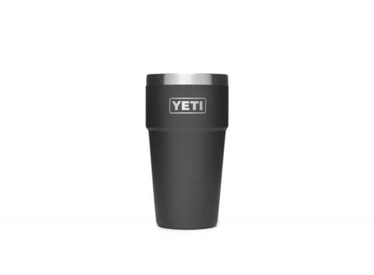 YETI rambler  16 ounce oz pint stackable black thermal cup mag slider lid on white background 