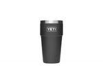 YETI rambler  16 ounce oz pint stackable black thermal cup mag slider lid on white background 