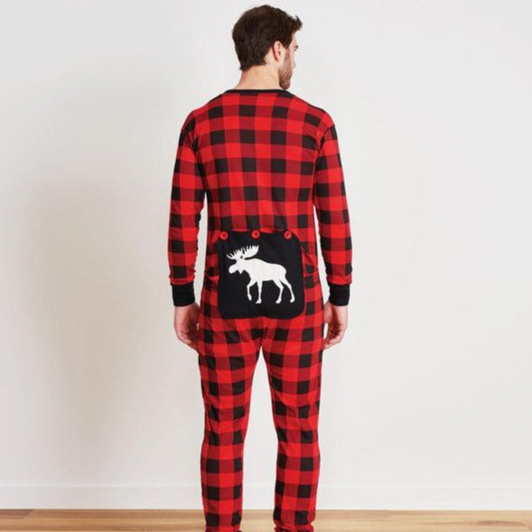 Moose on Buffalo Plaid Adult Union Suit