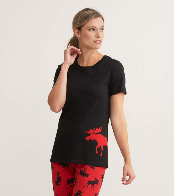 Moose on Red Women's Pajama Tee