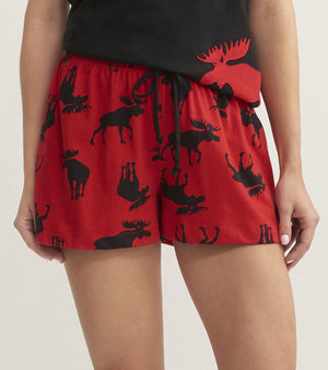 
                
                    Load image into Gallery viewer, Moose on Red Women&amp;#39;s Sleep Shorts
                
            