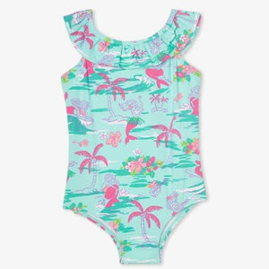 Tropical Mermaid Ruffle Sleeve Swimsuit